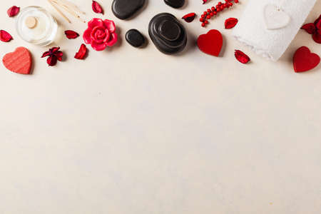 Spa and massage accessories. Composition. View from above. Background with a place for description....