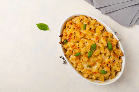 Traditional North American dish. Baked pasta with cheese.の写真素材