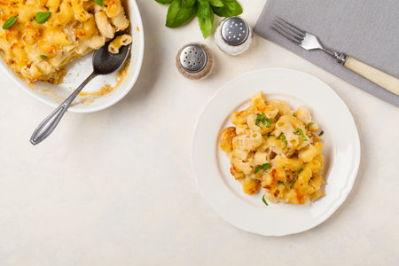 Traditional North American dish. Baked pasta with cheese.の写真素材
