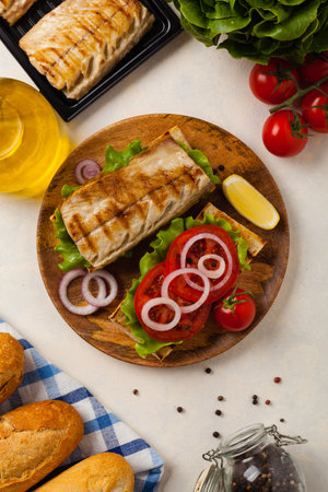Traditional Turkish sandwich with a scorched mackerelの写真素材