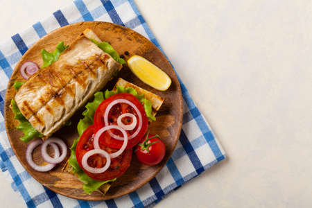 Traditional Turkish sandwich with a scorched mackerelの写真素材