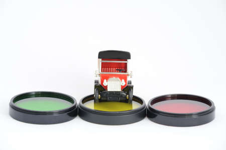 Row of Three Green Red and Yellow Photofiltres as Traffic Lights.の写真素材