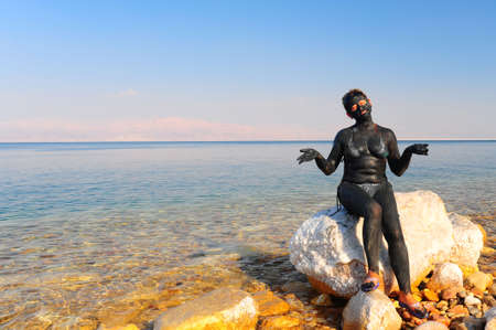 Mud Treatment At The Dead Sea, Israel.の写真素材