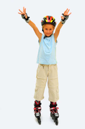 Blond Boy On Roller Skates Isolated On White