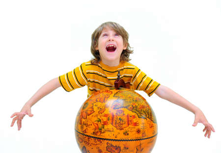 Teen And Old Fashioned Globe Isolated On Whiteの写真素材