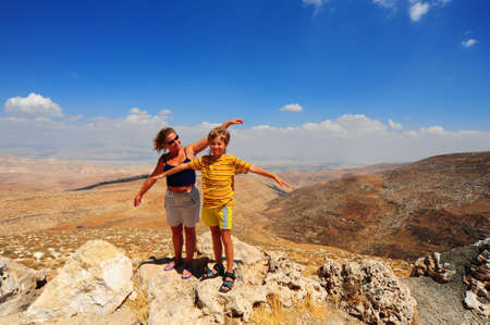 Woman And Boy  Posing On The Judea Mountain Top の写真素材