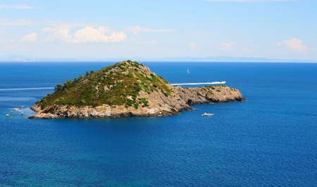 A Typical Island in Tyrrhenian Sea With Hills And Indented Coastlineの写真素材