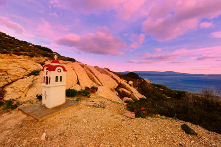 Small Greek Orthodox Chapel on The Island of Rhodes, Sunsetの写真素材
