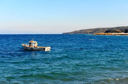 Seascape Greek Island of Rhodes With Anchored Shipの写真素材