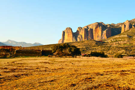 Canyon in the Spanish Pyrenees, at sunsetの写真素材