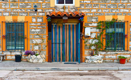 Detail of the Facade of Spanish Homes Decorated with Flowersの写真素材