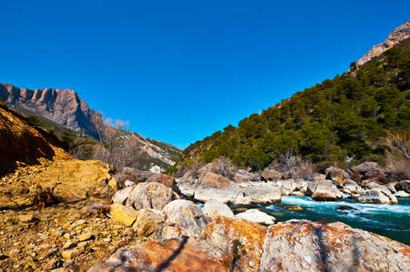 The Rapid Flow of the River Aragon in the Spur of the Pyrenees Mountainsの写真素材