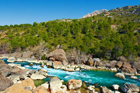 The Rapid Flow of the River Aragon in the Spur of the Pyrenees Mountainsの写真素材
