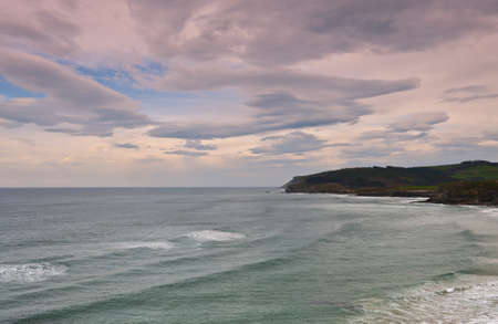 Indented Coastline and Tidal Wave on the Atlantic Coast in Spainの写真素材