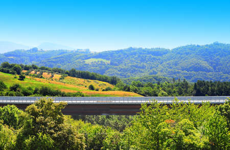 Concrete Bridge Across the Ravine in the Italian Alpsの写真素材