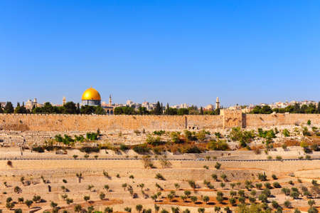 View from the Mount of Olives to Walls of the Old City of Jerusalem and the Dome of the Rock