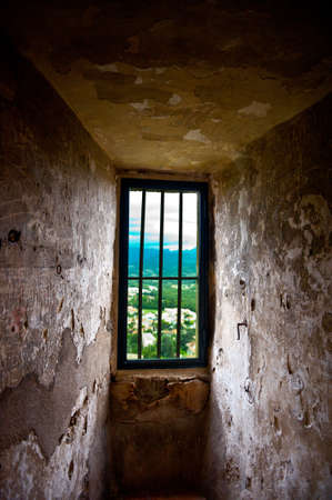 Interior of Tour de Crest in France- View to  the City from Prisonのeditorial素材