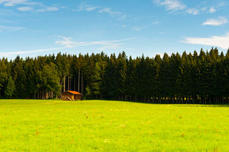 Bavarian Landscape with Woodshed, Germanyの写真素材