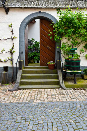 Old Screw Press for Pressing Grapes in Courtyard, Germanyの写真素材
