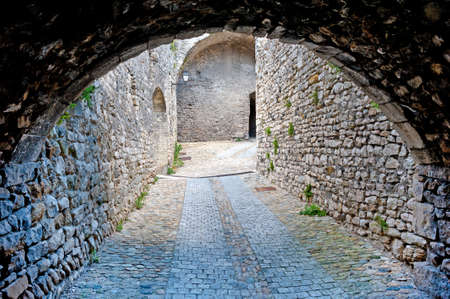 Narrow Dark Streets in the French Medieval Cityの写真素材