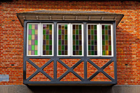 Bay Window with Stained-glass in the Belgian Cityの写真素材