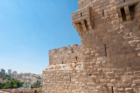 View to the  Street from Ancient Walls Surrounding Old City of Jerusalemの写真素材