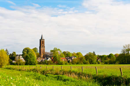Meadows on the Outskirts of a Small Dutch Townの写真素材