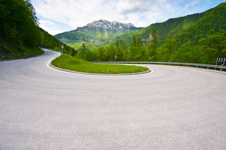 Winding Paved Road in the Italian Alpsの写真素材