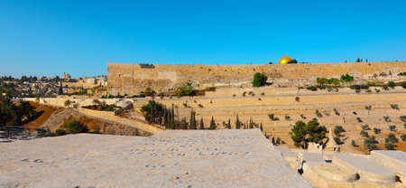 View from Ancient Jewish Cemetery  to Walls of the Old City of Jerusalem
