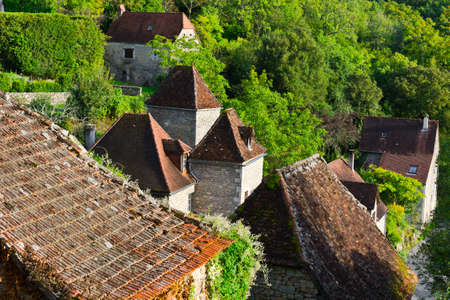 Bird's Eye View on the Red Tiles of the French Townの写真素材