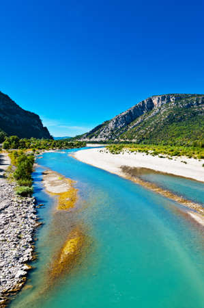 River on the Bottom of Canyon in the French Alpsの写真素材