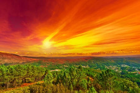 Small Towns Surrounded by Forests and Mountains in Portugal, Sunset