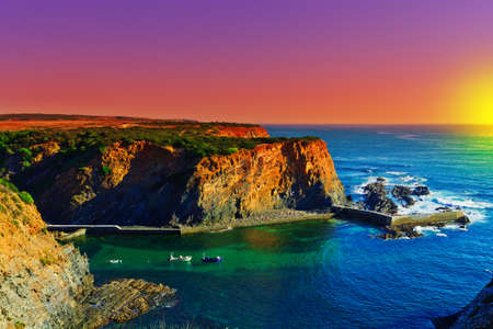 Rocky Coast of Atlantic Ocean in Portugalの写真素材