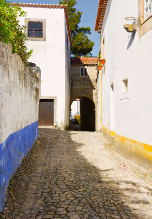 Narrow Street in the Medieval Portuguese City of Obidosの写真素材