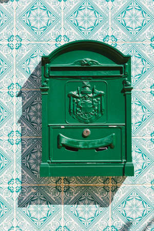  Post Box on the Wall Decorated with Portuguese Ceramic Tilesの写真素材