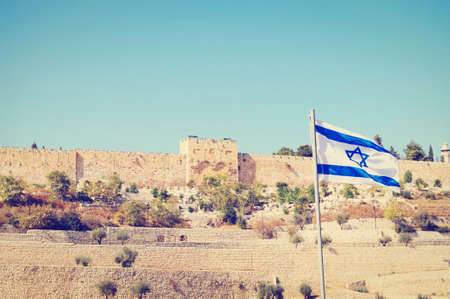 View from the Kidron Valley on the Walls of the Old City of Jerusalemのeditorial素材