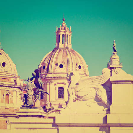 Domes of Catholic Cathedrals in Rome, Retro Effectの写真素材