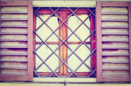  Italian Window with Open Wooden Shutters, Retro Effectの写真素材