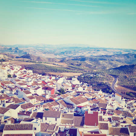 Bird's Eye View on the Red Tiles of the Spanish Town, Retro Effectの写真素材