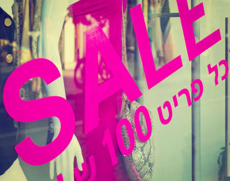 Sale Sign on Glass Window in Israel, Retro Effectの写真素材