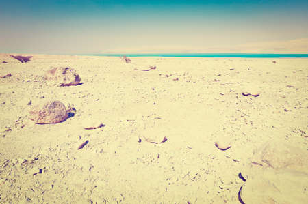 View to the Dead Sea from the Judean Desert in Israel, Retro Effectの写真素材