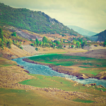 River on the Bottom of Canyon in the Cantabrian Mountainの写真素材