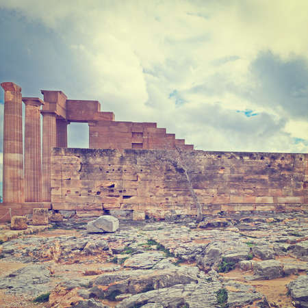 Ancient Temple on the Beach of  Greek Island of Rhodesの写真素材