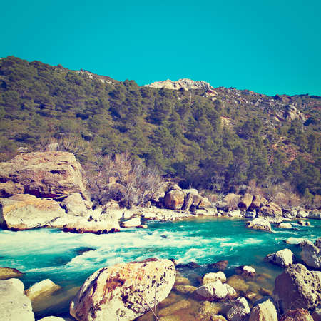 The Rapid Flow of the River Aragon in the Spur of the Pyrenees Mountains