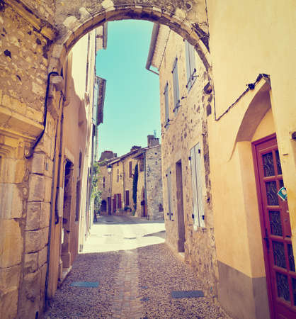 Narrow Alley in French City Rochemaure.の写真素材