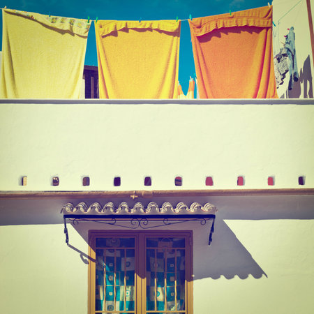 Drying of Towels after Washing on the Roofの写真素材