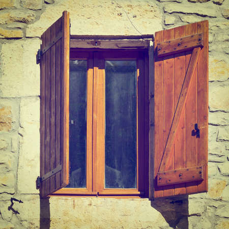 French Window with Open Wooden Shutter, の写真素材