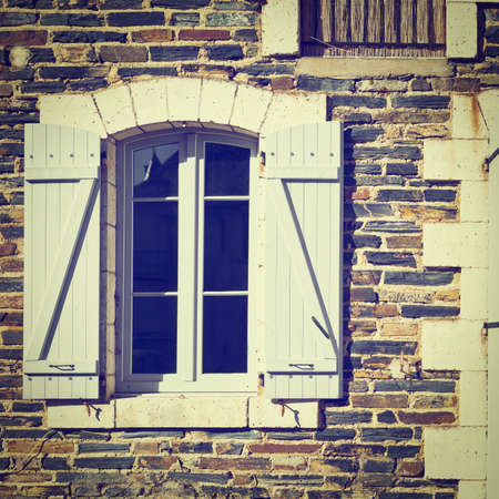 French Windows with Open Wooden Shutters, の写真素材