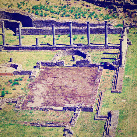 Antique Roman Theater in Tuscan City of Volterra, Italy,の写真素材