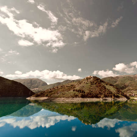 Wooded Shore of the Lake in Italy, Vintage Style Toned Pictureの写真素材